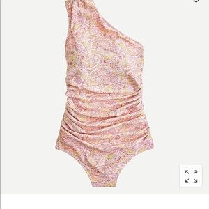 J Crew Echo ruched one shoulder one piece in beach paisley bathing suit